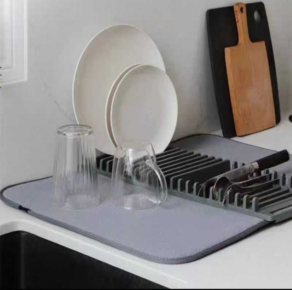Dish Drying Mat with Rack – Super Absorbent Kitchen Draining Pad